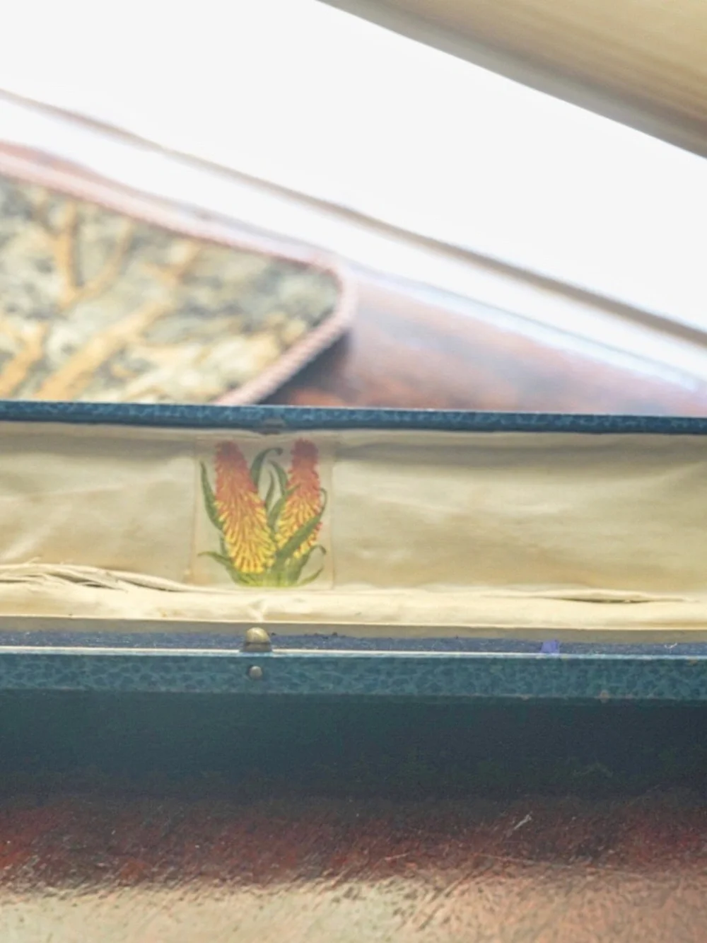 Vintage Blue Jewelry Presentation Box Floral Lining